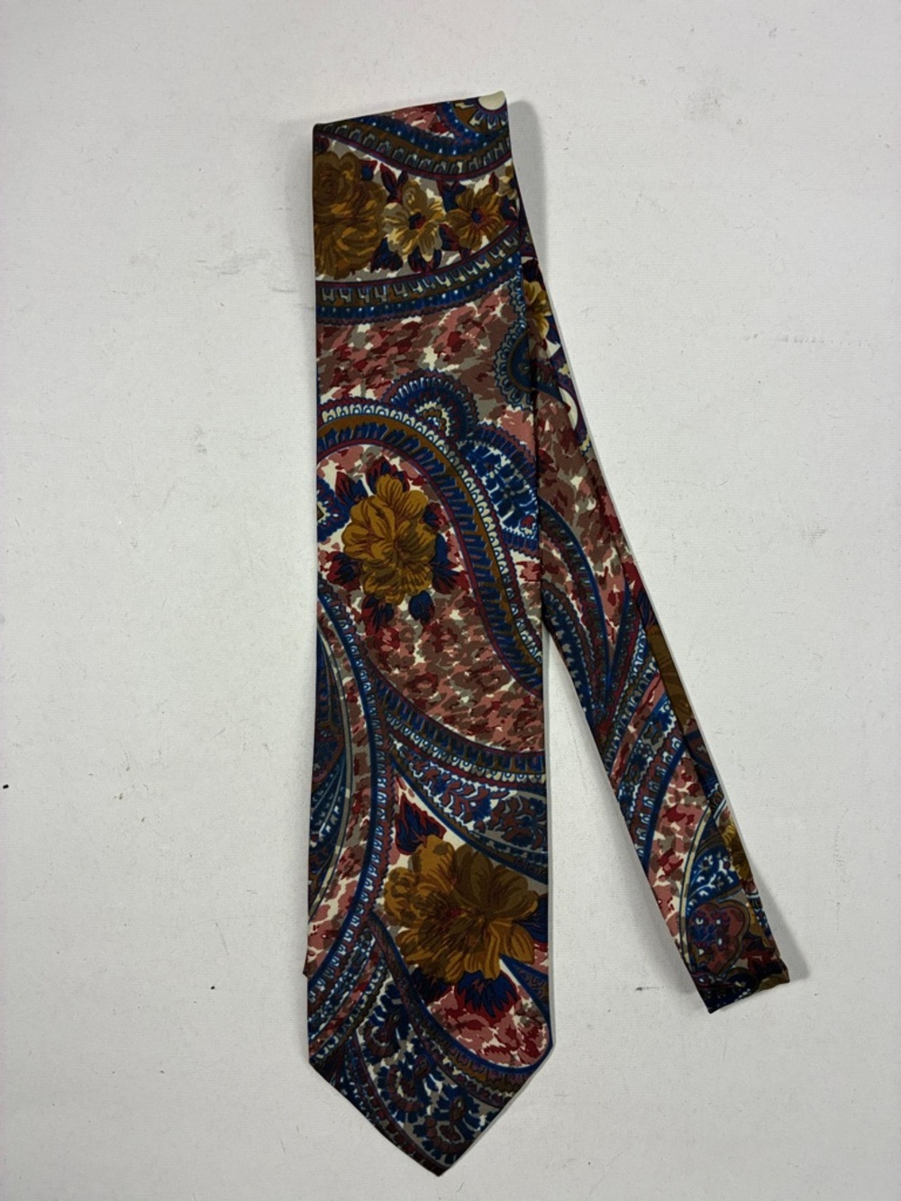 Floral Paisley Silk-Feel Tie in Brown and Blue